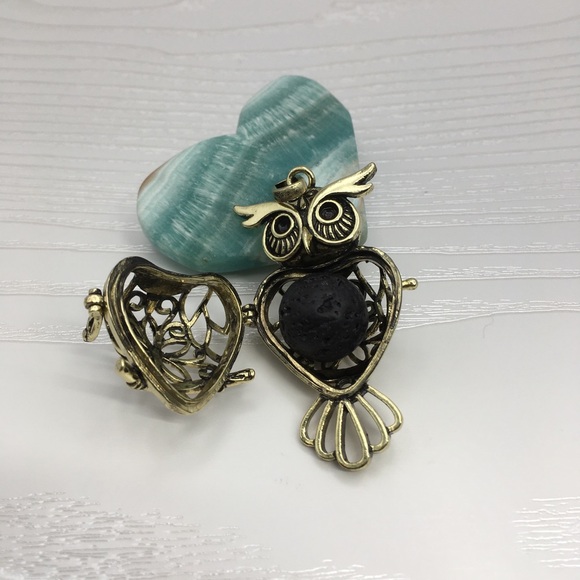 🦉Owl Aromatherapy Brass tone Locket.  Lava stone included. - Picture 2 of 2